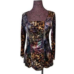Boston Proper Sz M Velvet Animal Print Vixen Top